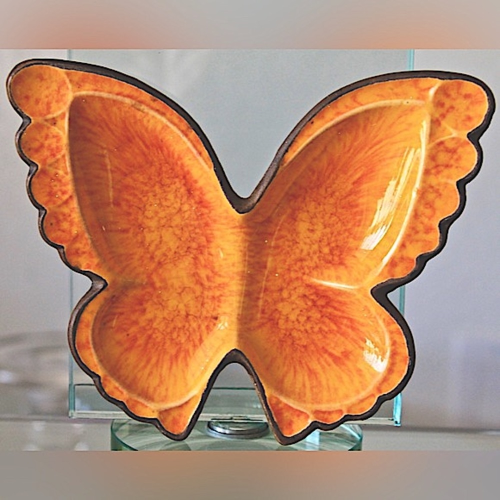 TREASURE CRAFT BUTTERFLY TRAY VINTAGE 1960’S CERAMIC ORANGE BROWN